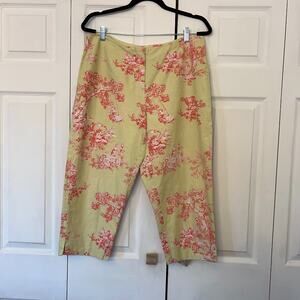 Bushwhacker Floral Messy Coquette Linen Blend Sz 12 Cropped Pants Yellow